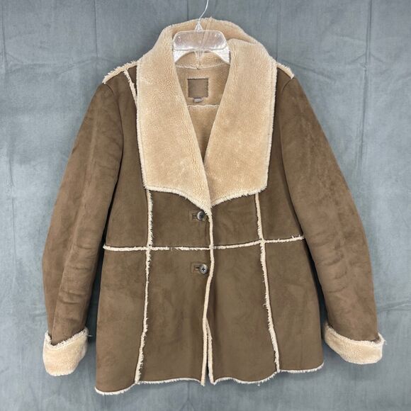 J. Jill Jacket Womens Small Brown Faux Fur Suede Button Up Long Sleeve Western - Picture 1 of 11